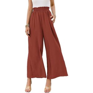 Pantalon en lin pour femmes, ample, taille haute, jambes larges, Long, Palazzo, décontracté, pantalon fluide avec poches, grande taille S-3XL