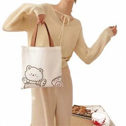 Femmes Little Canvas Handbag mignon Bear Small Simple Tote Cott Cott Sacs Sac Shop Beautiful Decorati Purse F8ov #