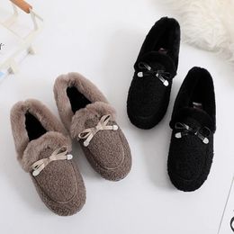 Vrouwen Loafers Pluizige Pluche Platte Schoenen Mode Winter Warm Nepbont Kudde Dames Slip Op Ondiepe Boot Zapatos 240202