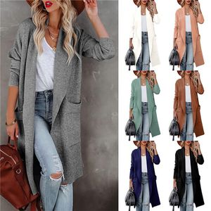 Livraison gratuite femmes longues Blazers mode printemps automne mince col rond simple boutonnage poche vêtements d'extérieur dames Blaser Feminino