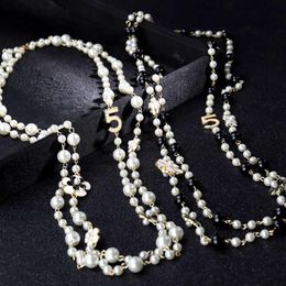 Vrouwen Lange Kettingen Gelaagde Parel Kralen Ketting Collares de moda Nummer 5 Bloem Partij Jewelry2549