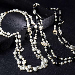 Femmes longues chaînes couches perle collier de perles Collares de moda numéro 5 fleur fête bijoux 2248
