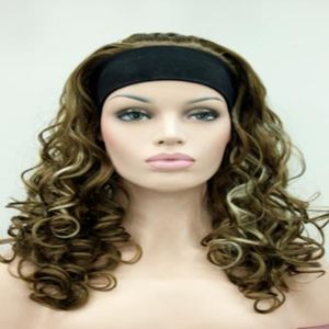 Femmes longue vague bouclée perruque 3/4 demi perruques bandeau Cosplay perruque dames perruque
