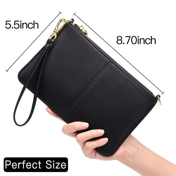 Cartera organizadora larga para mujer, minibilletera con cerrojo de color sólido, bolsos para mujer, venta al por mayor, tarjeta de crédito, cuero genuino, negro/rojo/gris QC44