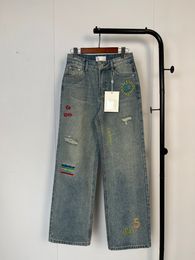Jeans para mujeres Diseñador de cintura alta de los pantalones de piernas anchas Muestras de pantalones casuales de mujeres delgadas Damen Jeans Damen