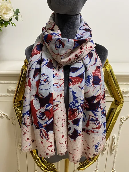 Bufanda larga para mujer, chal, 100% material de lana, patrón de flores con estampado rosa fino y suave, tamaño 180cm -65cm
