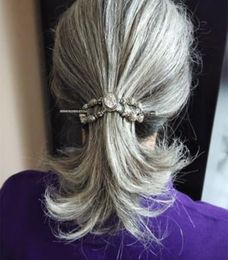 Vrouwen lange korte rechte / krullende golvende wrap rond Paardenstaart extensie Menselijk haar stuk Clip in hair extensions (recht, zilvergrijs)