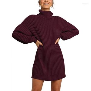 Vrouwen lange mouw gebreide jurk Turtleneck puff losse gebreide winter trui korte dames gebreide kleding MT46271