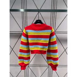 Vrouwen Lange Mouw O-hals Korte Stijl Casual Regenboog Trui Crewneck Vrouwen Truien Shirts Contract Kleur 2023 Nieuwe Fashiom