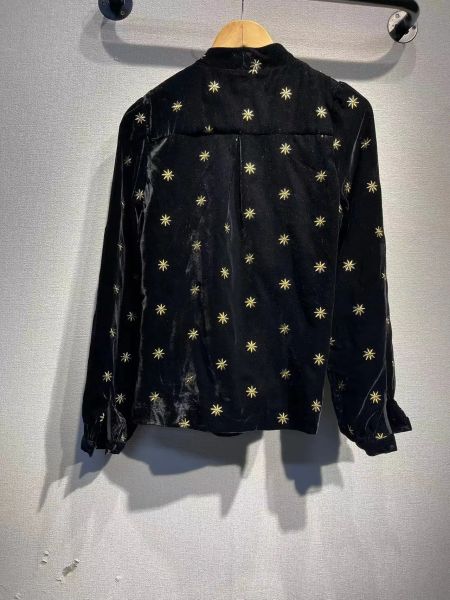 Femmes à manches longues One Piece Velvet Shirt Spring Nouveau 2024 Casual-cou-cold Ladies Star Imprime Black Blouse