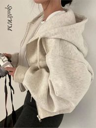 Femmes à manches longues rétro couleur unie sweats à capuche surdimensionné à capuche fermeture éclair sweats Harajuku version coréenne automne vestes manteau 240115