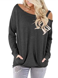 Vrouwen Lange Mouwen Shirts Een Schouder Casual Tops T-shirt Sexy Tees Mode Effen Blouses Blusas Apparel Tee Ljja3082