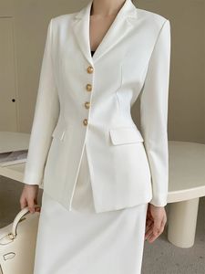 Femmes à manches longues costume blanc ensemble pour printemps été bureau dame élégant entretien d'affaires vêtements de travail jupe costumes deux pièces 240226