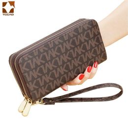 Mujeres Carteras largas Doble cremallera Embragues Monedero Letra grande Moda Pulsera Monedero Teléfono Portfel Damski Titular de la tarjeta Lady Wallets296v