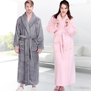 Vrouwen Lange Warme Flanellen Badjas Plus Size Coral Fleece Spa Badjas Bruid Winter Gezellige Kamerjas el Mannen Nachtkleding 240108