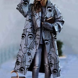 Vrouwen lange wollen jassen mode trend kleur-geblokkeerde losse geruite afdrukken bovenkleding ontwerper winter vrouwelijke extra grote revers shirts jassen