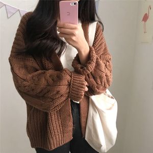 Suéteres para mujer Mujeres sueltas Cardigan abrigo otoño invierno manga larga punto suéter chaqueta patrón sólido harajuku moda casual cálido