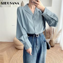 Vrouwen losse chiffon shirt met lange mouwen lente herfst mode casual shirts vrouwelijke streetwear vintage blouse tops groot formaat 210423