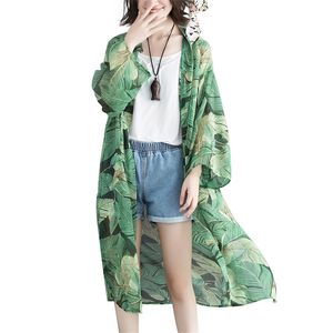 Vrouwen Losse Floral Print Blouse Zomer Casual Boho Chiffon Jas Sjaal Kimono Cardigan Tops Green Shirts Plus 3XL 210601