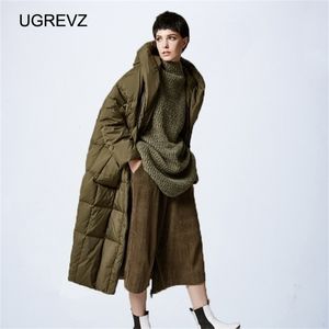 Femmes Lâche Long manteau Vers Le Bas Hiver Chaud Veste Femme Plus La Taille Pardessus Veste D'hiver Femmes Couture À Capuche Parka 201125