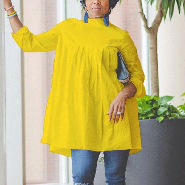 Femmes Lâche Manches Longues Blouses Tops Casual Jaune Mode Africaine Plus Taille XXXL Dames Femme Bluas Noir 210416