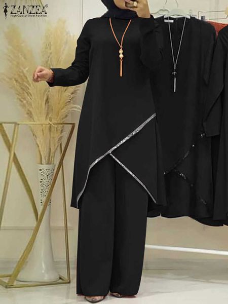Conjuntos sueltos a juego para mujer, blusa de manga larga musulmana, trajes Abaya, ropa islámica con lentejuelas, chándal urbano de moda, 2 uds.