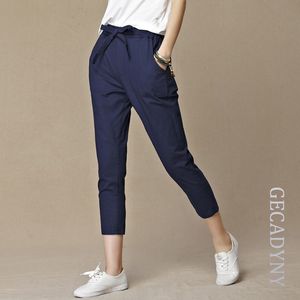 Livraison Gratuite Femmes Lâche Conception Originale Vintage Lin Femme Éblouissante Femme Cordon Pantalon Pure Capris Harem Pantalon T200319