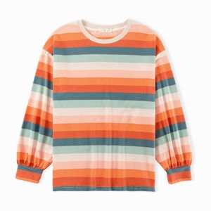 Femmes Lâche Rainbow Rayé T-shirt Lanterne Manches Dames Oversize B3003 210514