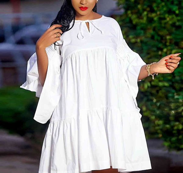 Femmes Lâche Chemise Robes Élégant Chic Bureau Dames D'été À Lacets Surdimensionné Grande Taille XXXL Mode Africaine Femelle 210416