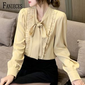 Femmes chemises amples Blouses printemps chemisier féminin haut à manches longues décontracté blanc jaune col rabattu OL blusas y camisas 210520