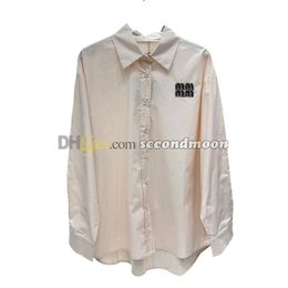 Camiseta suelta para mujer, camisetas con letras de diamantes de imitación, cuello de solapa, blusas largas, camisetas transpirables de estilo informal