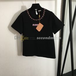 Camiseta de cuello de cristal Mujer letra impresa tee tripe cuello tees transpirables diseñadores de verano camisetas