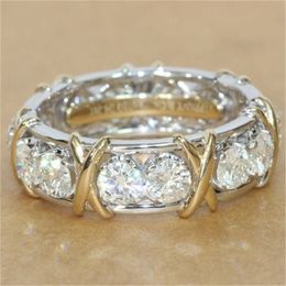 Vrouwen houden van bandring professionele eeuwigheid diamonique cz gesimuleerde diamant 10kt whiteyellow goud gevuld trouwmerk kruisringen voor paar