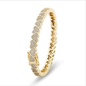 Les femmes aiment le bracelet de dame diamant complet Real Gold plaqué complet zircon hip-hop hipster argent bracelet en or bijoux 269l