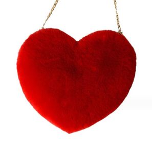 Vrouwen houden van hartvormige tassen Pluche ketting Crossbody tas Nepbont schoudertas Valentijnsdag geschenk pluizige portemonnee tassen