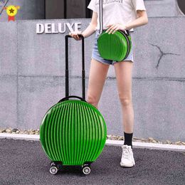 Juego de equipaje para mujer con bolso pequeño Maleta de viaje redonda para niños con ruedas Llevar nuestra cabina Rolling Weird Trolley Case J220707