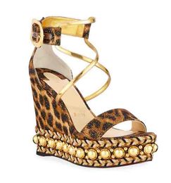 Femmes Luxe Catlous Cork coin rouge Botom Sandale Designer Sandale Sexy Girls High Talons Party Chaussures Leopard Leopard Us Us 35-43