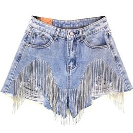 Vrouwen Luxe Kwastje Omzoomd Gat Jeans Shorts Vrouwelijke Hoge Taille Zomer Mode Ontwerper Wijde Pijpen Denim Z1205 W220326