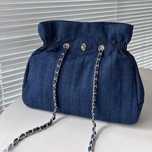 Sac à bandoulière simple pour femmes, marque de luxe, sac sous les bras en Denim, Double chaîne, grand sac à dos en Denim, grande capacité 36cm