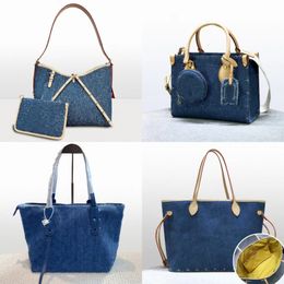 Mujeres de mezclilla de lujo diseñador de bolso de bolso de mezclilla casual bolso de compras bolsas de playa de gran capacidad bolso de hombro para viajero de mamá nunca fuera de moda bolsa de compras