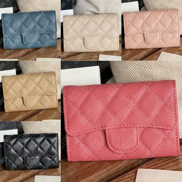 Diseñador de lujo para mujer Caviar tarjetero de cuero de moda mini carteras para mujer de alta calidad con solapa plegable monedero hombre tarjetero con caja