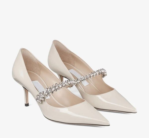 Femmes de luxe designer cristal embelli sandale talon Londres BING PUMP 65mm talon femme chaussures de mariage noir rose talons hauts sandales strass boîte de sangle