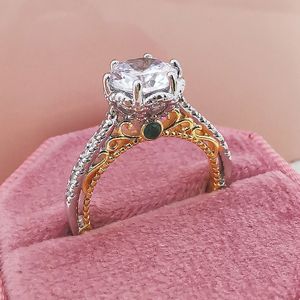 Dames Luxe designer gouden ringen ronde grote moissanite Diamant glanzende Prinses Ringen Sieraden PT950 vergulde vriendin Geschenken Verlovingstrouwring 1915