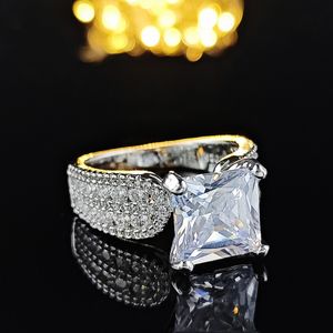 Femmes de luxe anneaux carrés gros moissanite diamant brillant complet forage anneaux bijoux PT950 plaqué petite amie cadeaux bague de fiançailles de mariage 1894