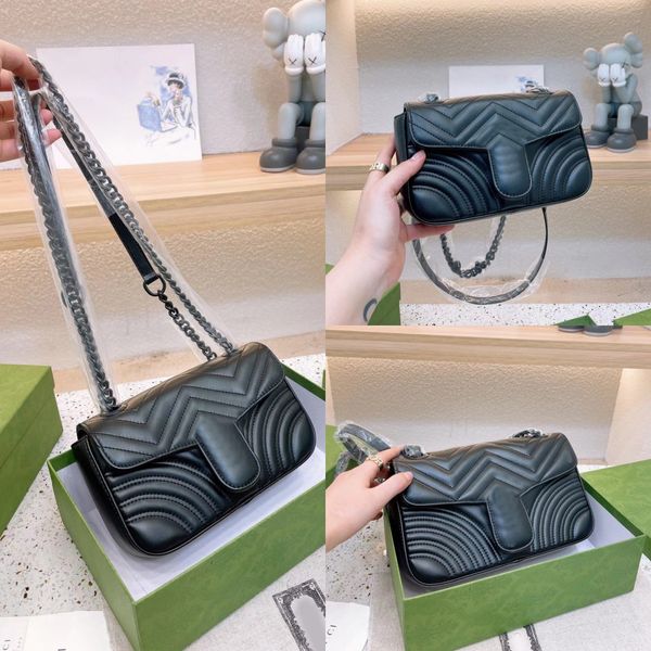 Bolsos de hombro grandes y negros con cadenas dobles, monederos 10a de alta calidad, bolso tipo billetera, bolsos de mano de cuero genuino, bolso de mano hinchado qulited, bolso cruzado cuadrado para mujer