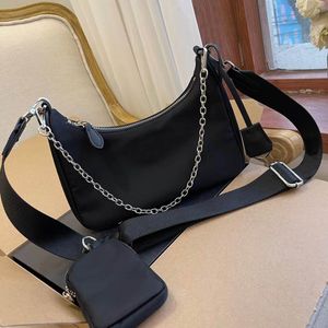 Bolso de nailon de diseñador de lujo para mujer, bolso de hombro de lona con letras, bolsos de mano con cadenas, bolsos de mensajero, moneda de 3 piezas