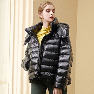 Femmes De Luxe Vers Le Bas Veste Marque Femmes Veste D'hiver 90% Duvet De Canard Blanc Manteau Court Lâche Femme Parkas À Capuche Imperméable 201019