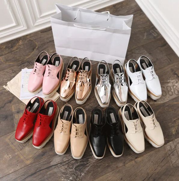 Sandalias de lujo a la moda para mujer, zapatos de mujer Stella Mccartney, zapatos de charol rojo de cuero genuino, suela blanca, zapatos de estrellas con plataforma