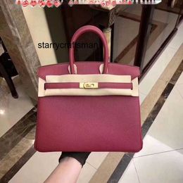 Femme Luxury Handbag L VIP Director Full Hand Fire Fix Original Togo Calfskin Handbag 25cm Pomegranate Red Gold Womens Sac