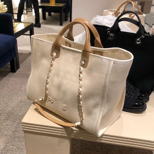 Bolsos de lujo para mujer, bolsos casuales, bolso de playa de diseñador, bolso tejido a la moda, hombro, gran capacidad, liso con cadena, lienzo Shopp282I